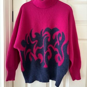 Chic Fuchsia and Navy Women's Turtleneck Sweater